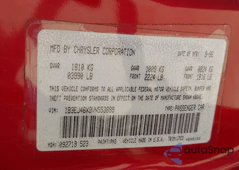 1997 Dodge Stratus z USA, uszkodzony, nr VIN 1B3EJ46X9VN553899